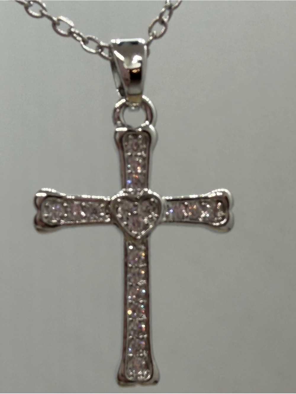 Sterling Silver Crystal Cross Pendant Necklace - White